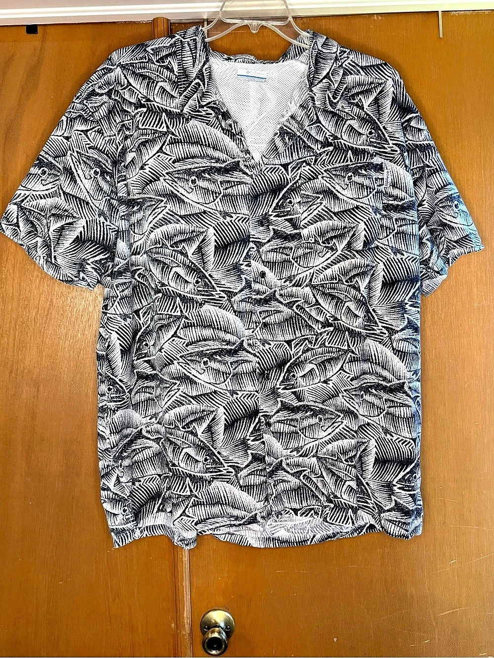 Columbia PFG XXL Black White Fish Print Fishing Shirt